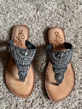 naughty monkey Black Jeweled Thong Sandals